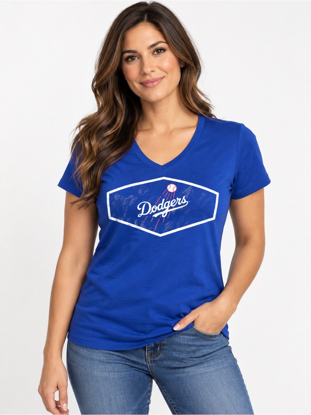 NWT Dodgers Womens Large Tee MLB Fanatics Blue V-Neck Graphic Shirt